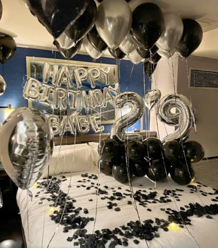 Black and Silver Balloons, 12 Inch Metallic Chrome Black Silver Confetti Latex Helium Balloons for Men Boys Birthday Baby ...