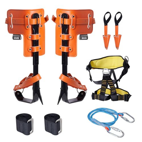 VEVOR Tree Climbing Spikes Set, 1 Pair Height-Adjustable Climbing Spurs with Security Harness and Utility Rope, 350lbs Loa...