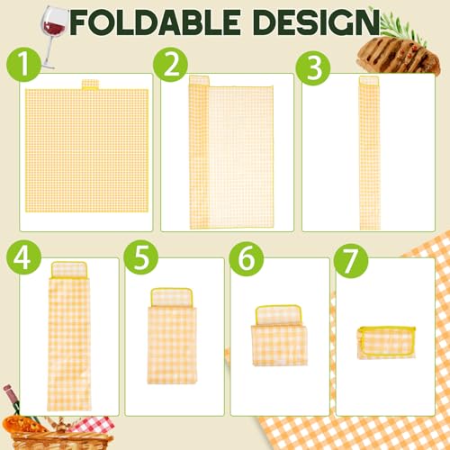 FuWeave 4 Pcs Disposable Outdoor Picnic Blanket 80 x 80 Inch Foldable Picnic Mats Non Woven Gingham Camping Blankets for B...