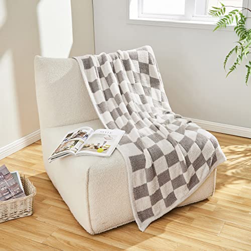 CozeCube Super Soft Fullfy Microfiber Reversible Knitted Blankets, Warm Cozy Fuzzy Plush Throw, Grey and White Checkered T...