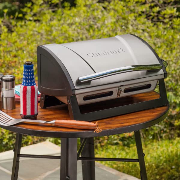 Cuisinart 8,000 BTU Portable Propane Tabletop Gas Grill Bundle with Propane Adapter & 5ft Hose for Portable Appliances