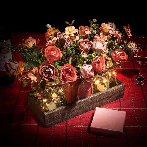 DUOER 3 Pcs Mason Jar Centerpiece Table Decorations for Dining Table Decor Farmhouse Coffee Table Decor with Wood Tray and...