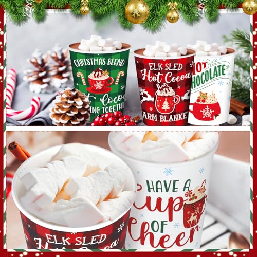 Layhit 240 Pcs Christmas Hot Cocoa Coffee Paper Cups, 8 oz Small Size Disposable Hot Beverage Chocolate Coffee Drinking Cu...