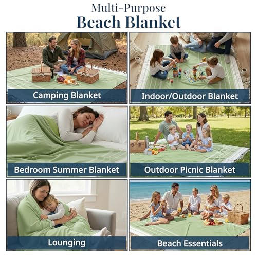LANE LINEN Beach Blanket Sandproof – Lightweight Oversized Picnic Mat with Quick-Dry Comfort & Diamond Weave Design 82"x8...