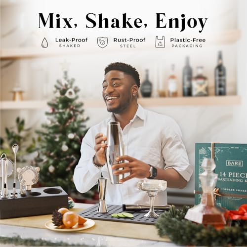 BARE BARREL® Mixology Bartender Kit Bar Set | 14-Piece Cocktail Shaker Set | Martini Barware Mixing Tools for Home Bartend...