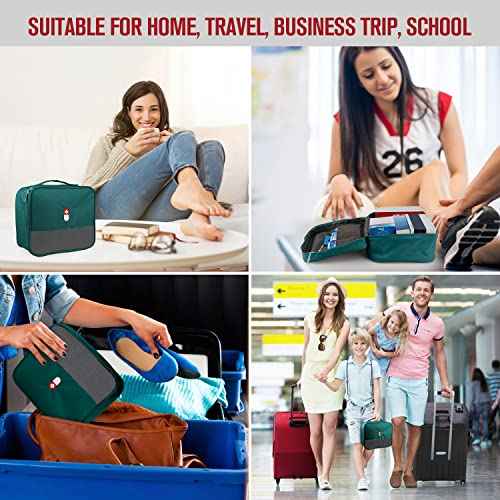 PKQP First Aid Bag, Empty Medical Supplies Organizer Bag Portable Trauma Kit for Home Office Kitchen Traveling Hiking Camping Backpacking Cycling, Green