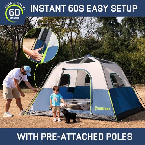 HINSTANT 4/6/8 Person Instant Tent, Waterproof Pop Up Tents for Camping with Rainfly, 60 Seconds Easy Setup, Automatic Cab...