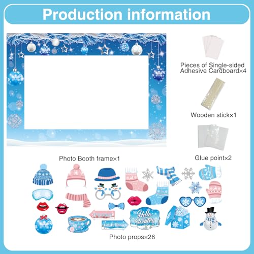 Biswiter Winter Photo Booth Props, 26Pcs Winter Wonderland Photo Booth Props with Frame, Winter Wonderland Party Decoratio...