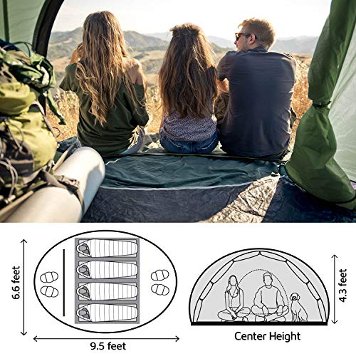 4 Person Easy Pop Up Tent,9.5’X6.6’X52'',Waterproof, Automatic Setup,2 Doors-Instant Family Tents for Camping, Hiking & Tr...