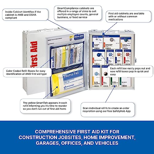 First Aid Only 90658 25-Person SmartCompliance First Aid Kit for Businesses, ANSI 2015 Compliant Metal Food Service First ...