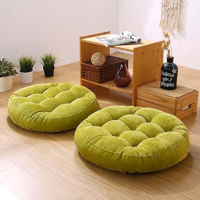 Gfobip Meditation Floor Pillow Set of 2 Large Round Floor Cushions for Adults Tufted Corduroy Floor Seat Pillows Cushion for Living Room Tatami Yoga,Grass Green 22" L x 22" W x 5" H