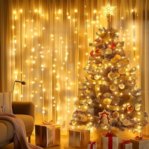ESGOTBME 10x10ft White Tulle Backdrop Curtain with Lights String for Wedding Parties Sheer Curtain Backdrop for Birthday P...