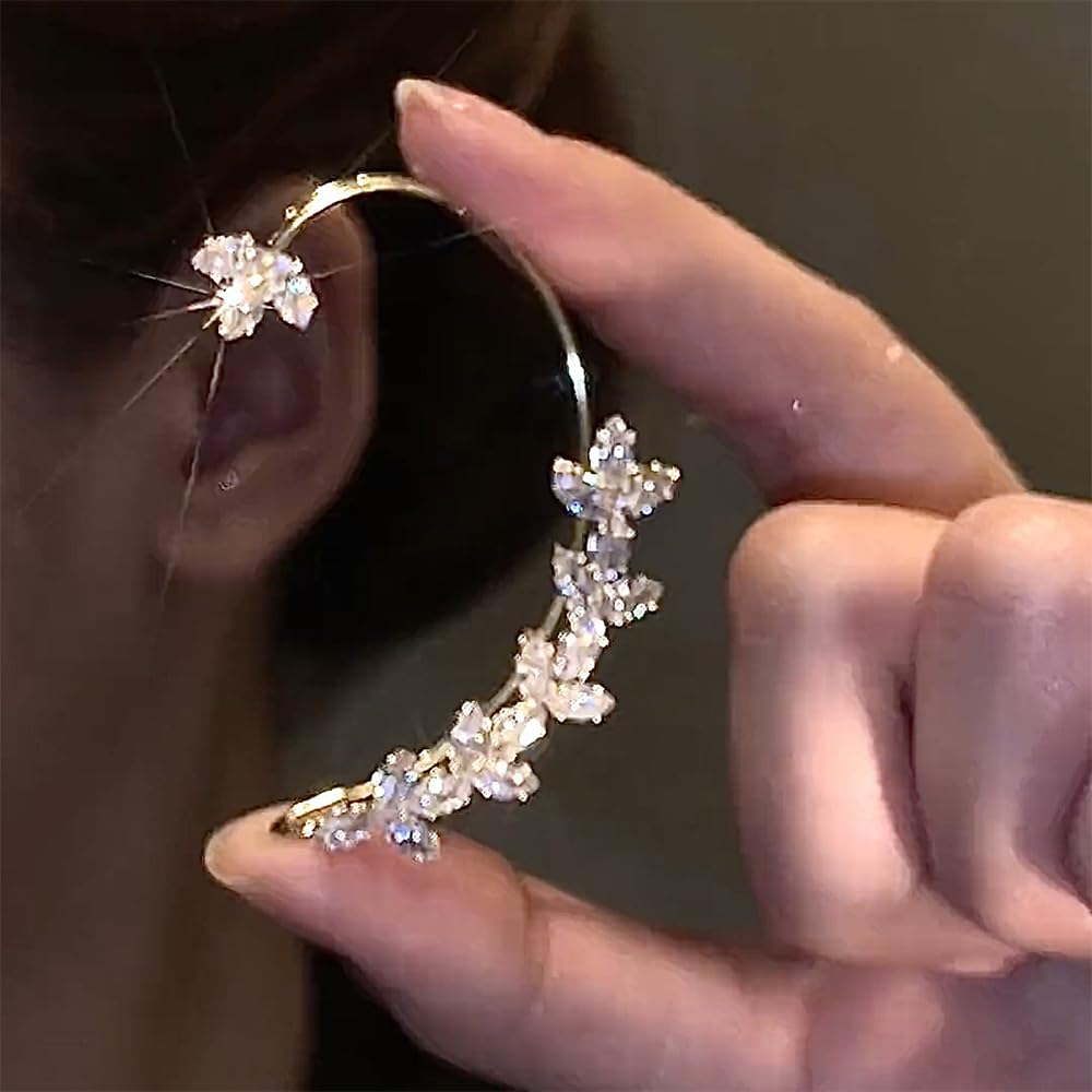 Fanquility 2Pcs Butterfly Earrings Ear Cuffs Non Pierceing Ear Cuff Fake Earrings Rhinestone Leaf Climber Wrap Around Earrings Dainty Adjustable Ear Clip Jewelry for Women (Style10)