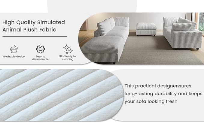 WJShome Cloud Couch Modular Sectional Sofa,118" Oversized 5 Seater Convertible Sofa,V Shaped Plush Couch for Living Room,Comfy Wide Seat Couches,Covers Washable&Replaceable-White