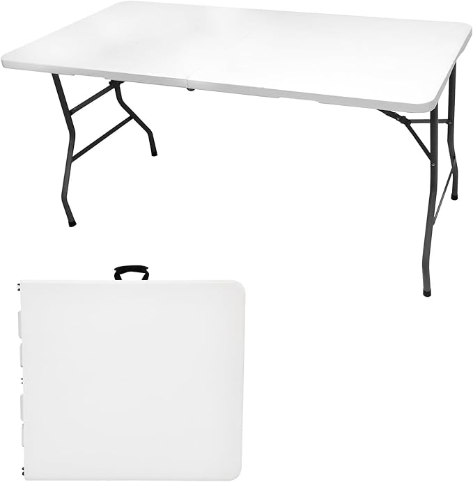 YDY+YQY Folding Table 5ft, Plastic Heavy Duty Fold in Half Table Portable Height Adjustable with HDPE Top for Indoor Outdo...