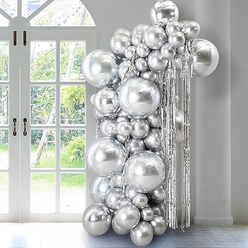 Voircoloria 110pcs Metallic Silver Balloons 12inch Chrome Silver Latex Party Balloons for Graduation, Wedding, Birthday, N...