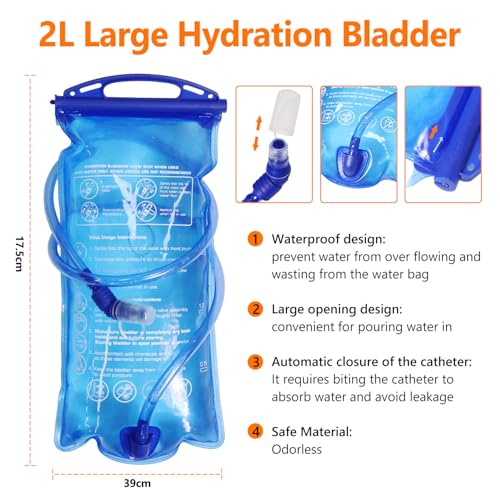 Lightweight Hydration Backpack with 2L Hydration Bladder & Compass & Whistle, Touch Phone Pocket, Breathable Reflective Hy...