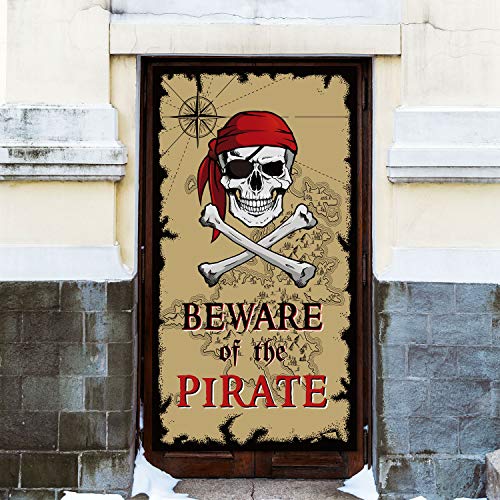 Beware of Pirates Door Banner Pirate Party Decoration Pirate Backdrop Halloween Birthday Party Photo Booth Props Pirate Th...