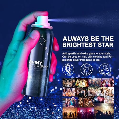 Body Glitter Spray, Applies to Music Stage Rave Festival Party Accessories Hair and Body Shiny Glitter Makeup.