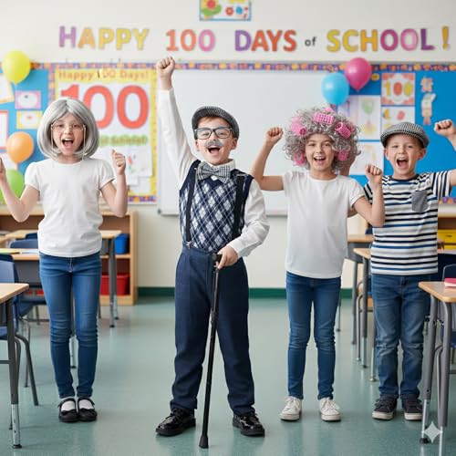 Nabobs 100 Days of School Costume for Boys – Old Man Costume with Grandpa Hat, Beard, and Vest for Kids School Cosplay
