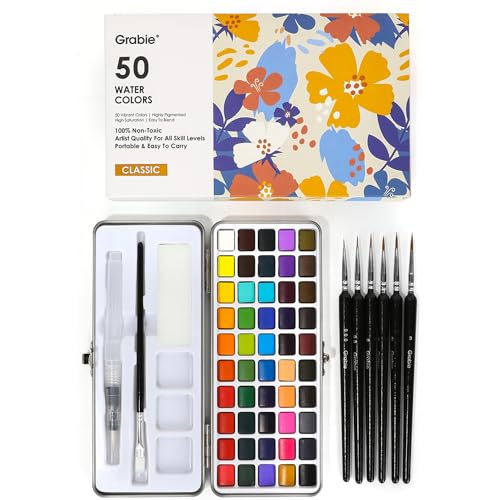 Grabie 50 Colors Watercolor Paint Set, Detail Paint Brush Included, Watercolor Paints, Painting Sets, Art Supplies for Pai...