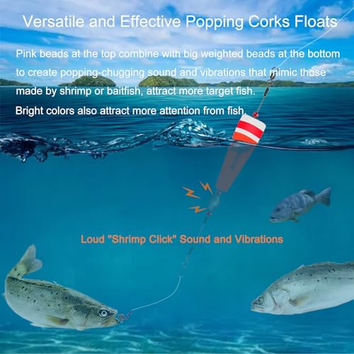 SIWRIOM Popping Corks Floats for Saltwater Fishing Bobber, 4PCS Weighted Bobbers Inshore Fishing Popping Cork Float Rig Ra...