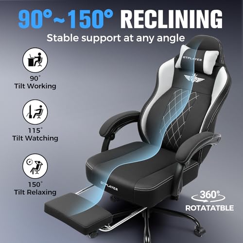GTPLAYER Big and Tall Gaming Chair Breathable Fabric Computer Chair with Strong Lumbar Support, Comfortable Office Chairs ...
