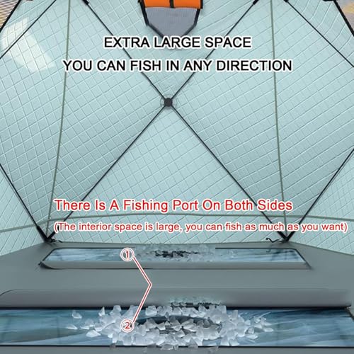 2.6M Portable Ice Fishing Tent - Pop Up 3-5 Person Insulated Shelter, 420D Hexagon Ice Shanty with Cushion for Winter Fish...
