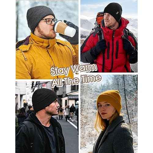 FURTALK Mens Beanie Fleece Lined Winter Hats Double Layered Stylish Knited Cuffed Plain Hat