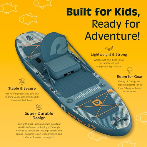 Retrospec June Nano Kids Inflatable Fishing Paddle Board SUP Kayak: 9'6" Hybrid Paddleboard with Rod Holders, Removable Se...