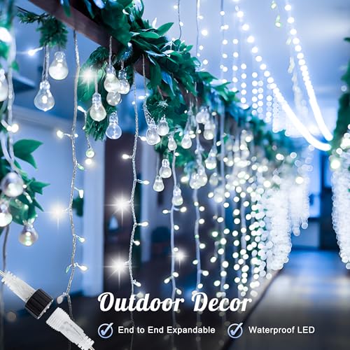 HEYFUNi 304 LED Curtain Lights Outdoor, 9.8Ft*9.8Ft Hanging String Lights Plug in with 8 Modes, Connectable Curtain Fairy ...