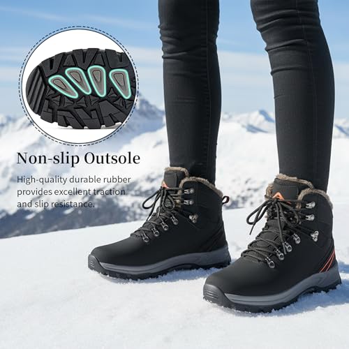 Ecetana Womens Snow Boots for Winter Waterproof Hiking Boots Warm Fur Lined Ankle Booties Non-Slip Outdoor Walking Shoes