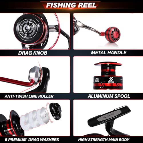 Sougayilang Baitcasting&Spinning Fishing Rod and Reel Combos,Two Pieces Light Weight Pole with High Speed Smooth Powerful ...