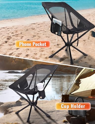 Docusvect Portable Chairs for Adults Foldable, Fast Setup, Lightweight & Small Folding Chair with Cup Holder, Side Pocket ...