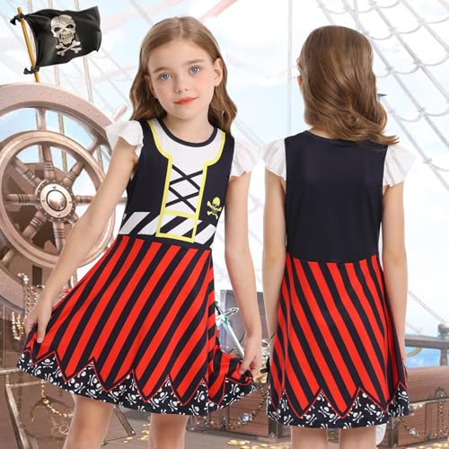 Sukyfecde Girls Pirate Dress Buccaneer Costume Kids Birthday Party Dress Halloween Cosplay Outfits