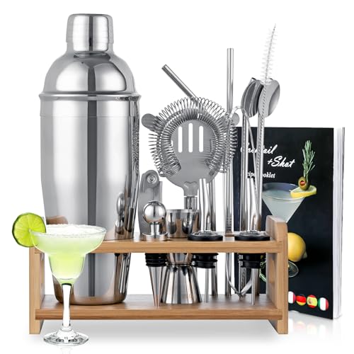 VONATES 15PCS Cocktail Shaker Set,750ml/25oz BartenderKit with Stand & Recipes, Bar Tools Set with All Bar Essential Acces...