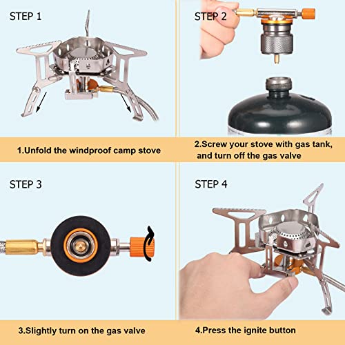 Portable Backpacking Stove with Piezo Ignition Windproof Camping Gas Stove Camp Stove Foldable Burner with Propane Caniste...