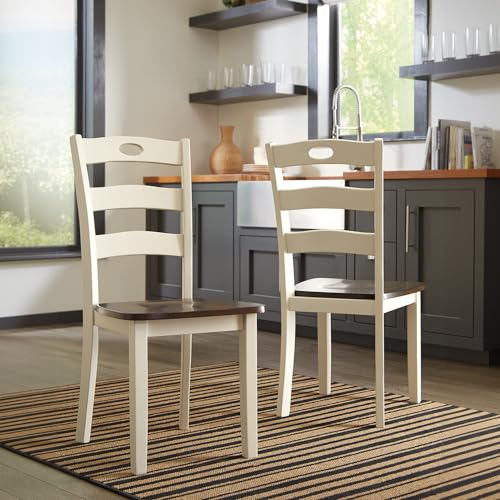 Signature Design by Ashley Woodanville 18" Cottage Ladderback Dining Chair, 2 Count, Cream & Brown
