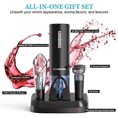 Moocoo Electric Wine Opener with Charging Base, Cordless Electric Wine Bottle Opener with 2-in-1 Aerator &Pourer, Foil Cut...