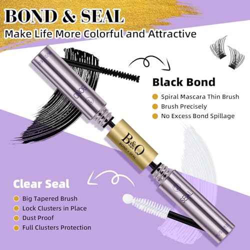 B&Q Lash Cluster Glue 10ml, Waterproof Bond and Seal Lash Glue, Long Lasting cluster lash glue, 2 in 1 Eyelash glue for Clusters Use Strong Hold 48h (Bond & Seal)