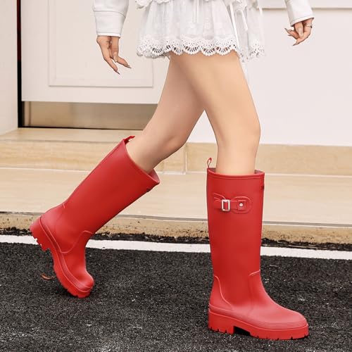 Pelbiuqik Women's Rain Boots Knee High Rubber Boots Waterproof Anti-Slip Tall wide calf Garden Boots Insulated Work Water ...