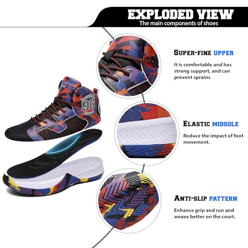 ASHION Mens Basketball Shoes High Top Streetball Lightweight Outdoor Sneakers Cushioning Shoes for Team Sports Athletic