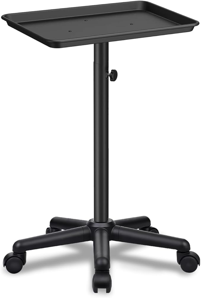 Black Salon Tray Height Adjustable Hair Color Tray with Wheels for Spa or Home Use