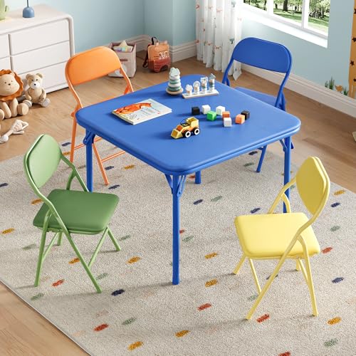 IDEALHOUSE 5 Piece Boys Girls Table and Chairs Set, Folding Activity Table and Chairs Set for Dining Room,Daycare,Classrooms