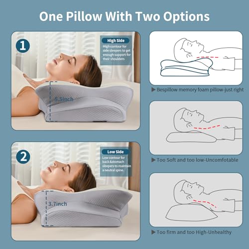 Cervical Neck Pillow - Ergonomic Side Sleeper Pillow for Pain Relief, Contour Cervical Pillow for Sleeping, Memory Foam Pi...