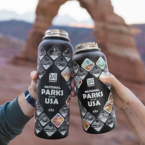DYSANKY National Parks Water Bottle – 32 oz Insulated Stainless Steel Water Jug with 63 Hand-Drawn Park Stickers, Outdoor ...