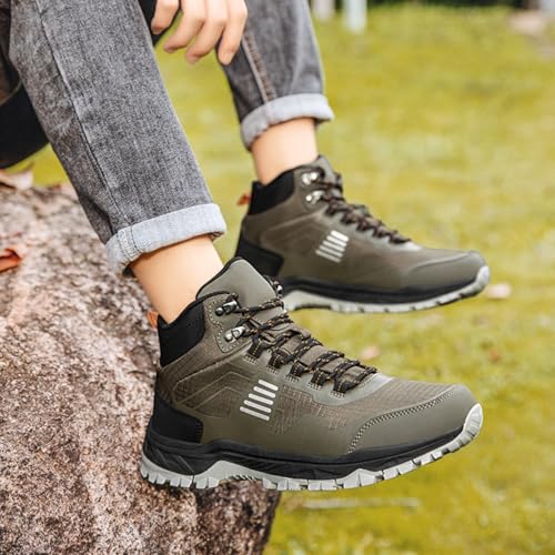 ABXOX Men's Waterproof Hiking Boots - Lightweight Mid Ankle Lace Up, Non-Slip, Sand-Proof Trekking Shoes, Comfortable Rugg...