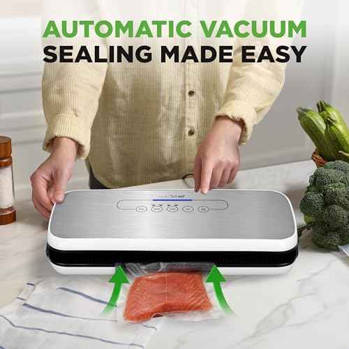 NutriChef Vacuum Sealer Machine ? Compact Silver Vacuum Sealing System with Dry & Moist Modes, LED Indicators, Starter Kit & Extra Bags ? Ideal for Food Preservation, Meal Prep & Sous Vide Cooking