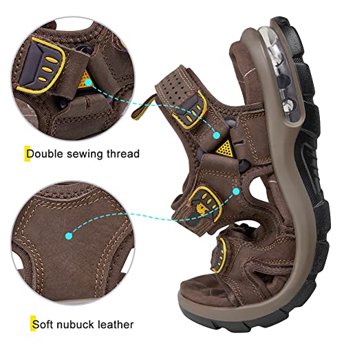CAMEL CROWN Men's Leather Sandals Hiking Outdoor Water Beach Sports Mens Sandals for Summer with Open Toe Adjustable Straps
