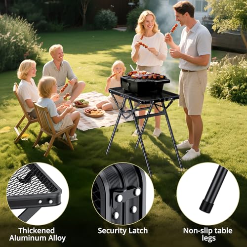 Anbte 2ft Folding Grill Table, Supports 180 Lbs, 2 Adjustable Height 28” Portable Grill Table Heat-Resistant Tabletop, Fol...